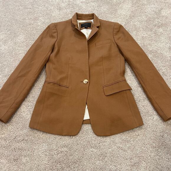 J Crew Regent Women's Camel Tone Tan Wool Fitted Blazer Size OO - Picture 8 of 8